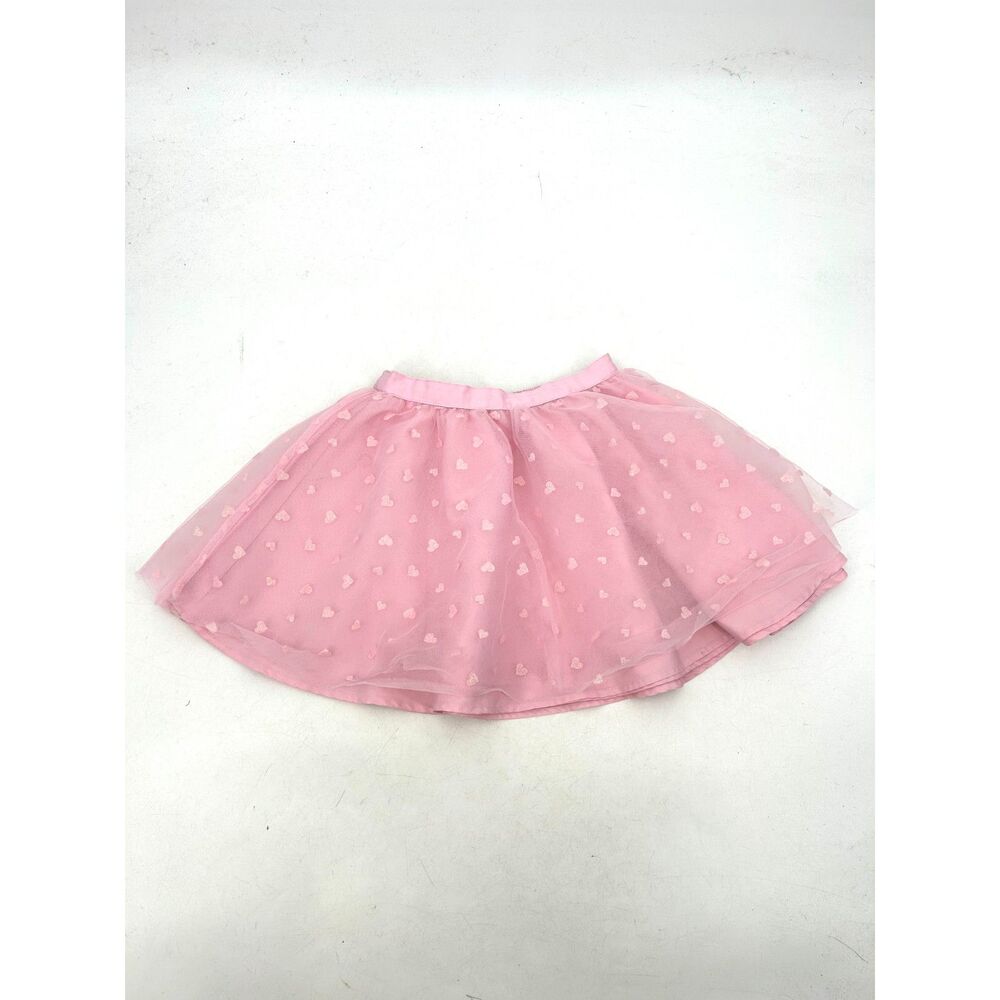JANIE AND JACK Pink Glitter Heart Print Tulle Pull On Skirt Girls Toddler Size 4